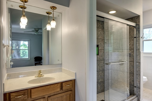 445 Cecilian Ter, Danville, KY 40422 - full bath featuring vanity, plenty of natural light, a ceiling fan, and a stall shower