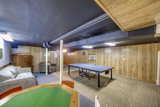 445 Cecilian Ter, Danville, KY 40422 - game room featuring carpet flooring and wooden walls
