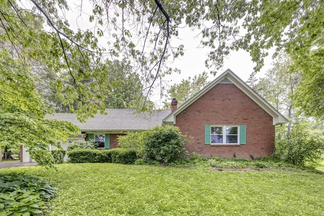 445 Cecilian Ter, Danville, KY 40422 - view of front of house with brick siding, a front lawn, and a chimney