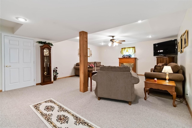 240 Percheron Dr, Richmond, KY 40475 - living area with light carpet, baseboards, recessed lighting, and a ceiling fan