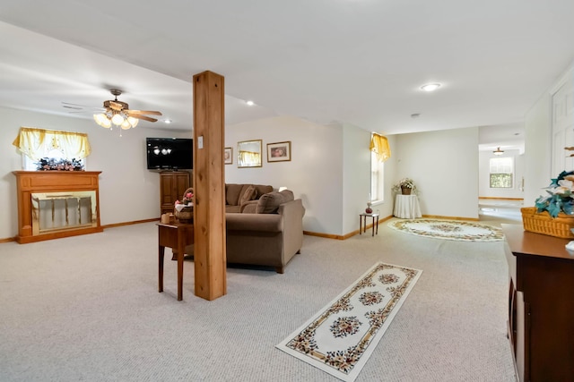 240 Percheron Dr, Richmond, KY 40475 - living room with carpet, a ceiling fan, baseboards, and recessed lighting
