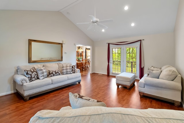 240 Percheron Dr, Richmond, KY 40475 - living area with ceiling fan, high vaulted ceiling, wood finished floors, baseboards, and recessed lighting