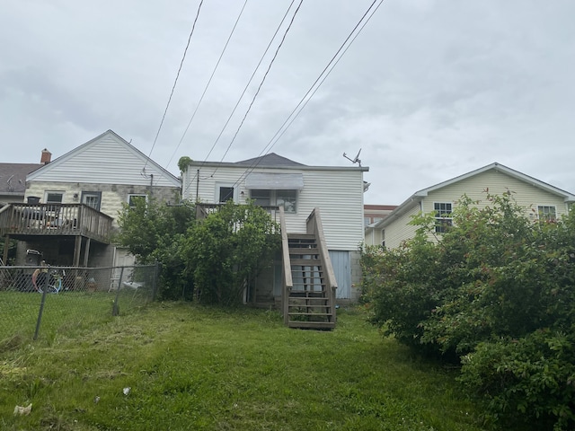27 Oliver St, Winchester, KY 40391 - rear view of house with stairway and a wooden deck