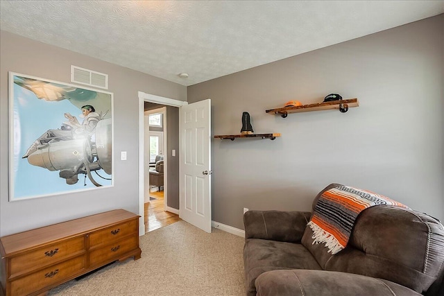 835 Isaac Shelby Cir, Frankfort, KY 40601 - living area with light carpet, baseboards, and a textured ceiling