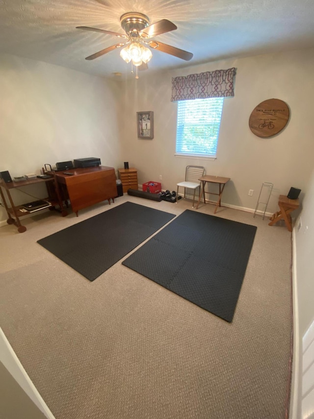 45 Rons Pond Rd, Corbin, KY 40701 - exercise area featuring a ceiling fan, carpet, and baseboards