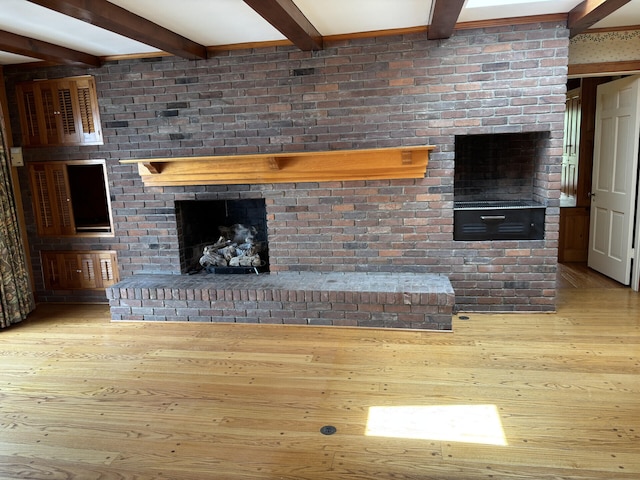 1439 Stanford St, Lancaster, KY 40444 - unfurnished living room featuring a fireplace, wood-type flooring, and beam ceiling
