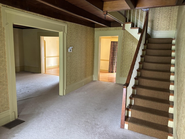1439 Stanford St, Lancaster, KY 40444 - stairs with wallpapered walls and carpet flooring