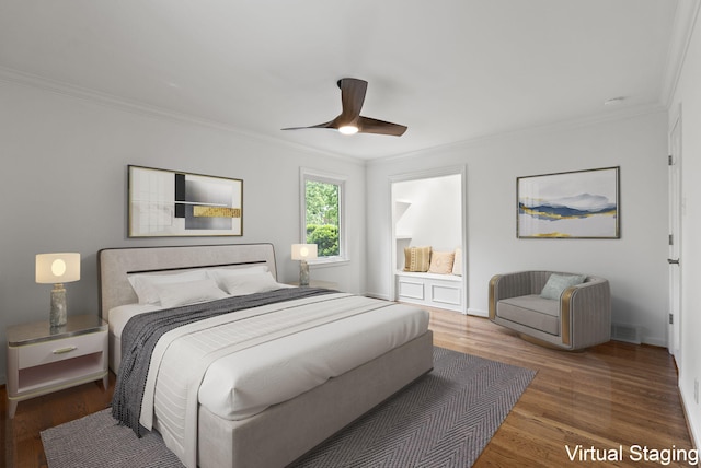 701 Old Dobbin Rd, Lexington, KY 40502 - bedroom with ornamental molding, wood finished floors, ceiling fan, and baseboards