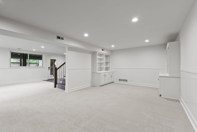 701 Old Dobbin Rd, Lexington, KY 40502 - basement with light carpet, stairs, recessed lighting, and baseboards