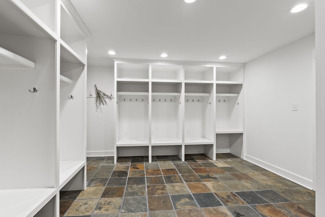 701 Old Dobbin Rd, Lexington, KY 40502 - mudroom with stone tile floors, recessed lighting, and baseboards