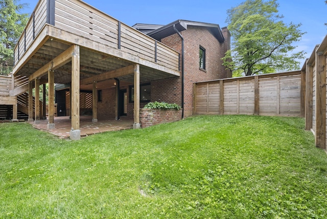 701 Old Dobbin Rd, Lexington, KY 40502 - back of property featuring a wooden deck, brick siding, a patio, and stairway