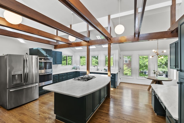 701 Old Dobbin Rd, Lexington, KY 40502 - kitchen with appliances with stainless steel finishes, plenty of natural light, a kitchen island, and a chandelier