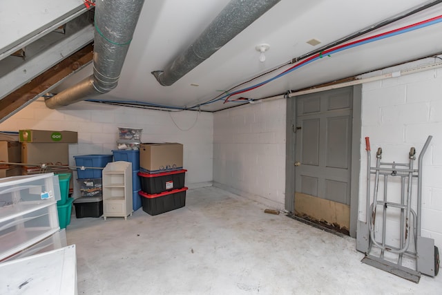 basement with concrete block wall