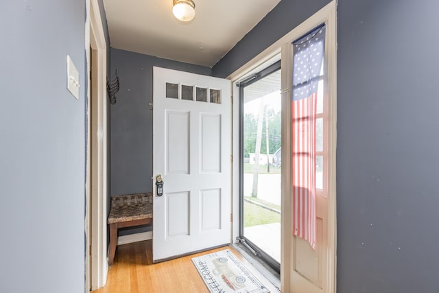 foyer entrance featuring plenty of natural light and light wood-style floors