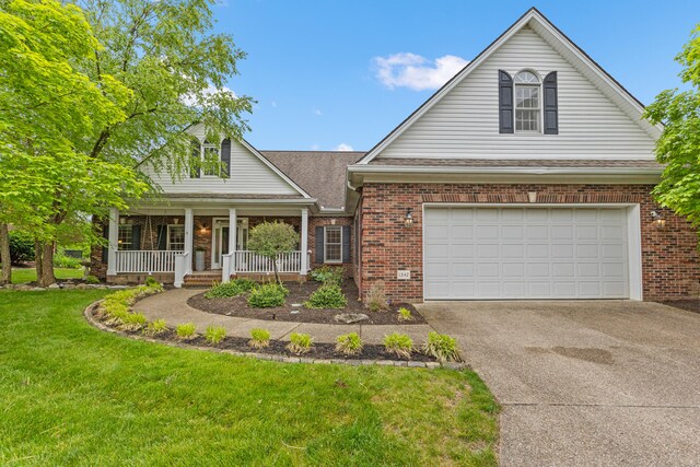 1342 Sugar Maple Ln, Lexington, KY 40511 - traditional home featuring concrete driveway, a porch, brick siding, a front yard, and roof with shingles