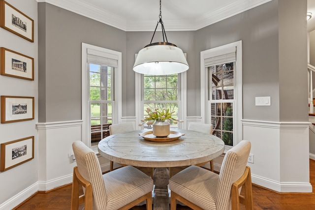 1342 Sugar Maple Ln, Lexington, KY 40511 - dining space with wood finished floors, ornamental molding, and a wainscoted wall