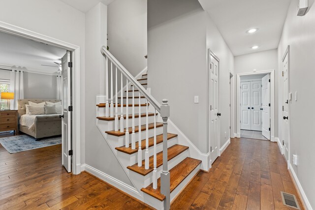1342 Sugar Maple Ln, Lexington, KY 40511 - stairway featuring hardwood / wood-style floors, recessed lighting, and baseboards