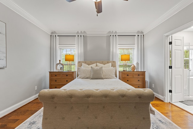 1342 Sugar Maple Ln, Lexington, KY 40511 - bedroom featuring crown molding, baseboards, light wood finished floors, and ceiling fan
