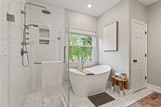 1342 Sugar Maple Ln, Lexington, KY 40511 - full bath with a freestanding tub, a shower stall, baseboards, recessed lighting, and tile patterned floors