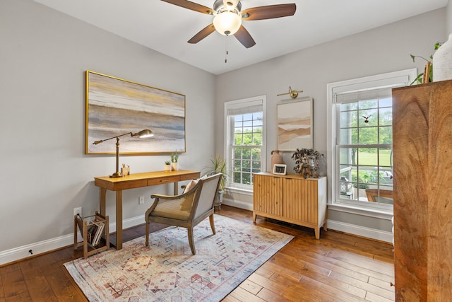 1342 Sugar Maple Ln, Lexington, KY 40511 - office featuring healthy amount of natural light, hardwood / wood-style flooring, a ceiling fan, and baseboards