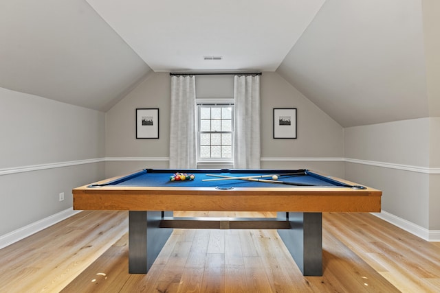1342 Sugar Maple Ln, Lexington, KY 40511 - rec room with wood finished floors, pool table, vaulted ceiling, and baseboards
