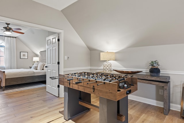 1342 Sugar Maple Ln, Lexington, KY 40511 - recreation room with lofted ceiling, light wood-type flooring, a ceiling fan, and baseboards