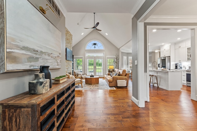 1342 Sugar Maple Ln, Lexington, KY 40511 - living room with a ceiling fan, dark wood-style flooring, and lofted ceiling