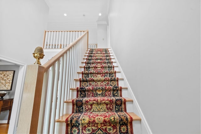 2221 Broadhead Pl, Lexington, KY 40515 - stairs featuring recessed lighting, baseboards, and ornamental molding