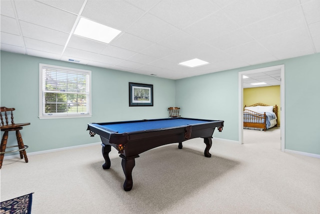 2221 Broadhead Pl, Lexington, KY 40515 - game room featuring carpet, a paneled ceiling, pool table, and baseboards