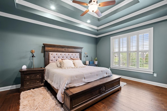 6031 Old S Dr, Richmond, KY 40475 - bedroom featuring a tray ceiling, ornamental molding, baseboards, hardwood / wood-style flooring, and recessed lighting
