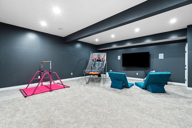 6031 Old S Dr, Richmond, KY 40475 - rec room with carpet floors, recessed lighting, baseboards, and beam ceiling