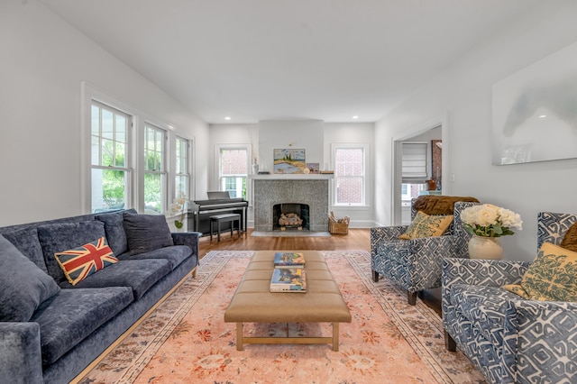 269 S Hanover Ave, Lexington, KY 40502 - living room with wood finished floors, a fireplace with flush hearth, and recessed lighting