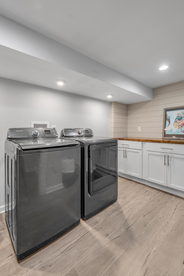 269 S Hanover Ave, Lexington, KY 40502 - laundry area featuring independent washer and dryer, light wood-style flooring, cabinet space, and recessed lighting