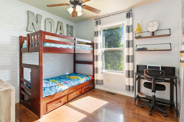 35 Prewitt Place Dr, Somerset, KY 42503 - bedroom with hardwood / wood-style flooring, baseboards, and brick wall