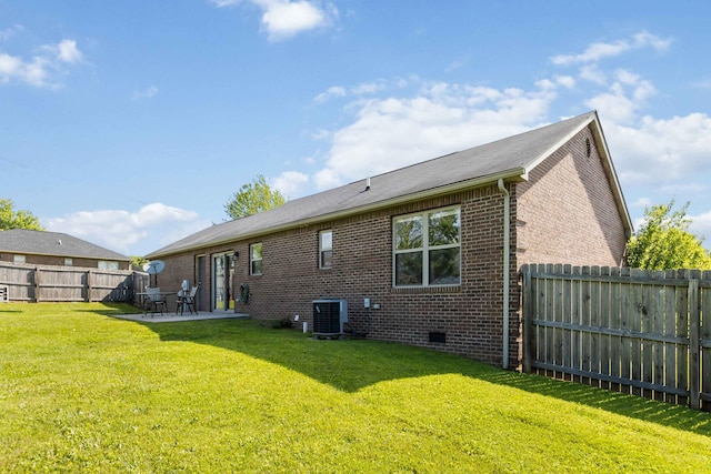 35 Prewitt Place Dr, Somerset, KY 42503 - rear view of property featuring brick siding, cooling unit, a patio area, and crawl space