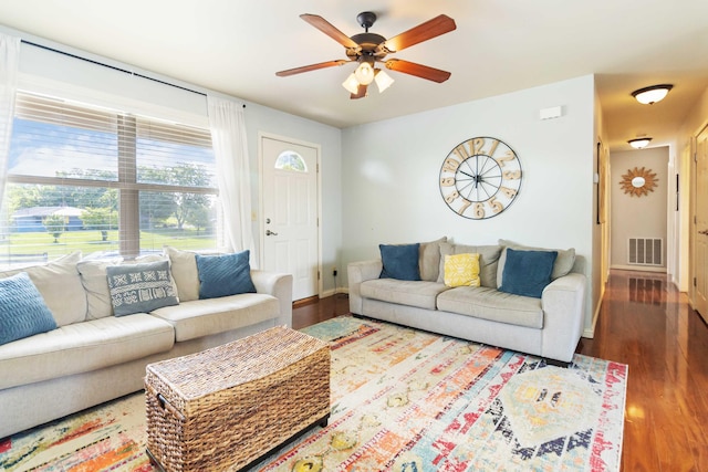 35 Prewitt Place Dr, Somerset, KY 42503 - living area with a ceiling fan, wood finished floors, and baseboards