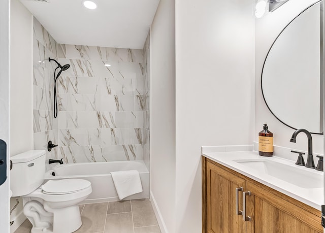 9118 Harrodsburg Rd, Wilmore, KY 40390 - bathroom with toilet, vanity, shower / bathtub combination, tile patterned floors, and recessed lighting