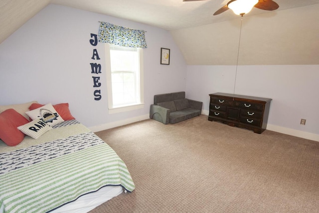 204 S Walnut St, Wilmore, KY 40390 - carpeted bedroom featuring vaulted ceiling, a ceiling fan, and baseboards