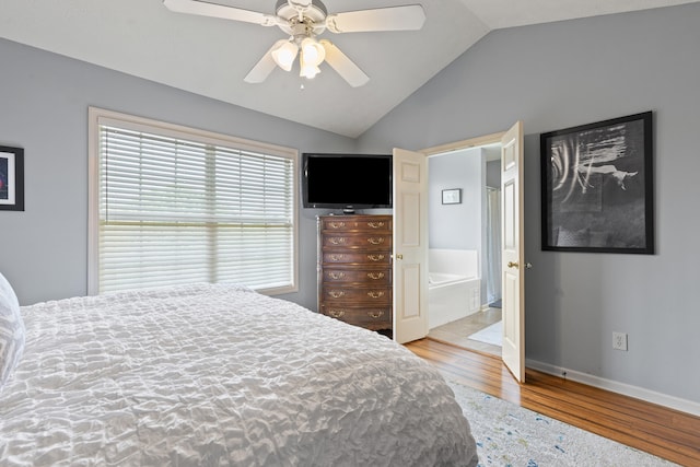 829 Lauderdale Dr, Lexington, KY 40515 - bedroom featuring wood finished floors, vaulted ceiling, and a ceiling fan