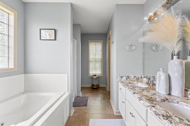 829 Lauderdale Dr, Lexington, KY 40515 - full bathroom with double vanity, a bath, tile patterned floors, and a shower with curtain