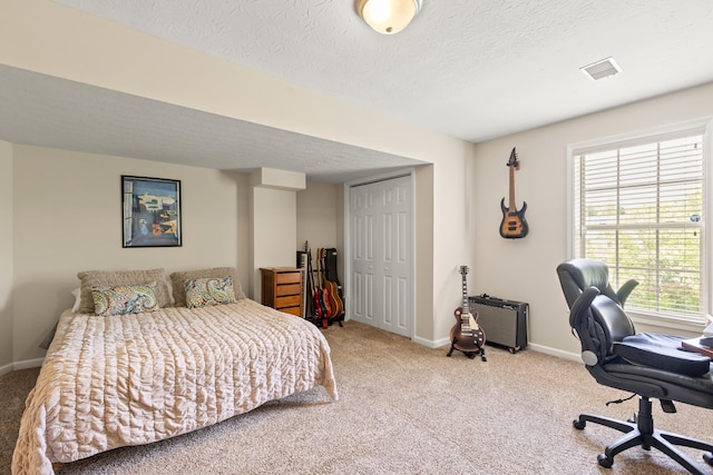 829 Lauderdale Dr, Lexington, KY 40515 - bedroom with carpet flooring, multiple windows, a closet, and a textured ceiling