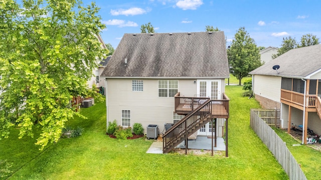 829 Lauderdale Dr, Lexington, KY 40515 - rear view of house with a patio, a wooden deck, stairway, and roof with shingles