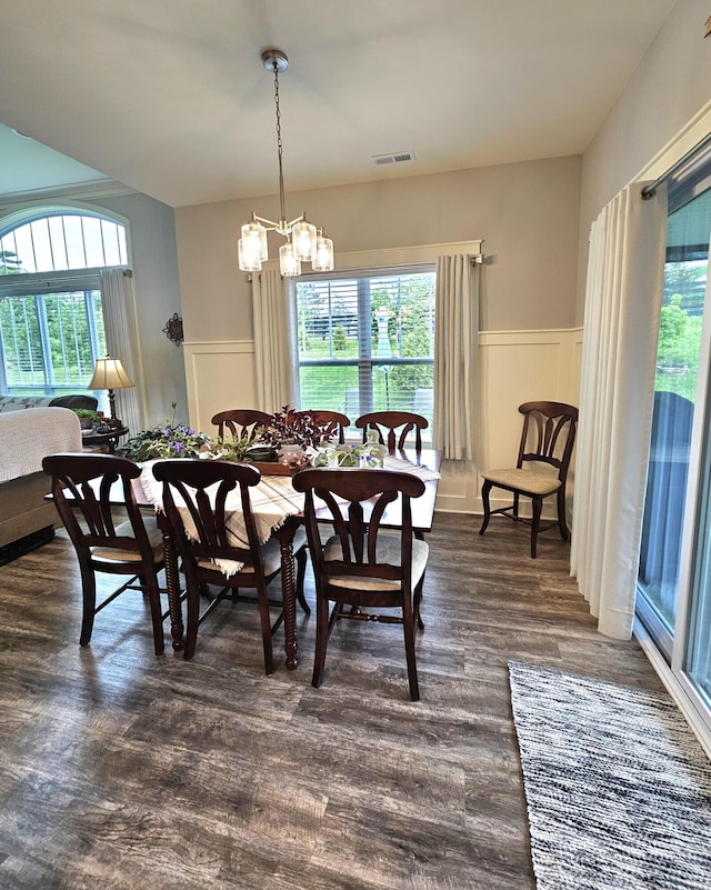 229 Old Station Rd, Frankfort, KY 40601 - dining area with wainscoting, dark wood-type flooring, plenty of natural light, and a decorative wall