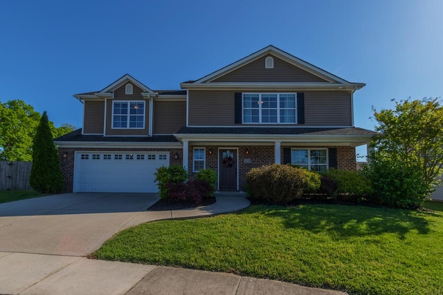 view of front of property with a garage, driveway, and brick siding