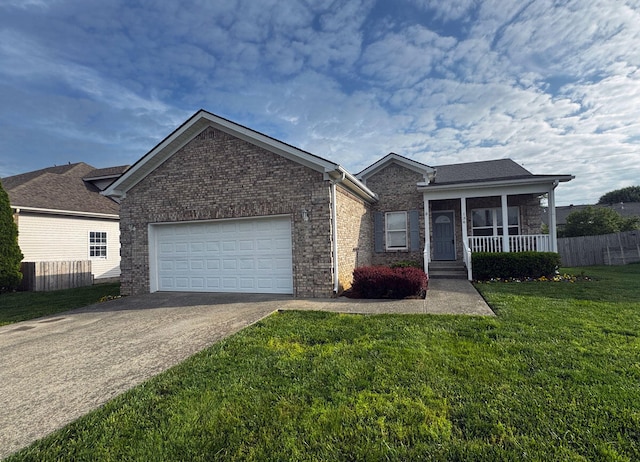 136 Janice Dr, Nicholasville, KY 40356 - view of front of home featuring brick siding, concrete driveway, a garage, and a porch
