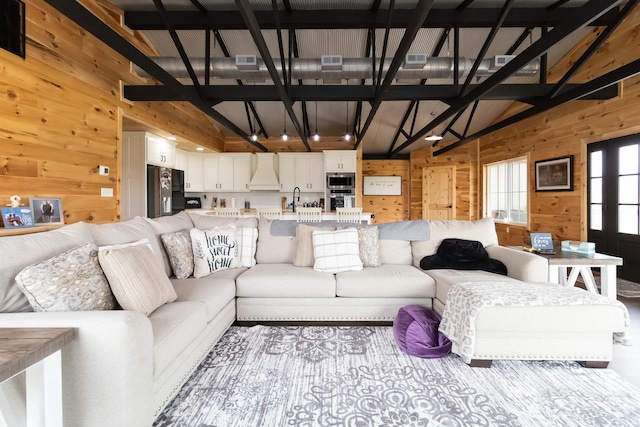 61 Cumberland Cv, Nancy, KY 42544 - living room with wood walls and high vaulted ceiling
