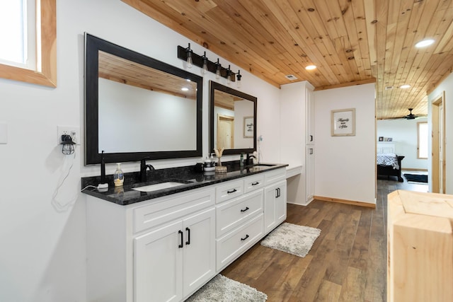 61 Cumberland Cv, Nancy, KY 42544 - ensuite bathroom with double vanity, wooden ceiling, wood finished floors, and recessed lighting