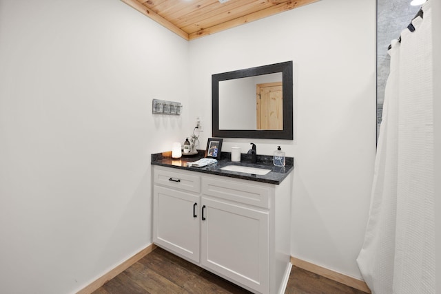 61 Cumberland Cv, Nancy, KY 42544 - full bath with vanity, wood finished floors, baseboards, and wooden ceiling