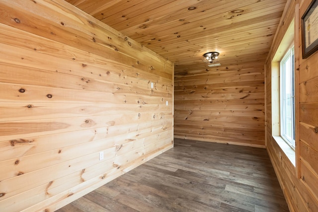 61 Cumberland Cv, Nancy, KY 42544 - empty room featuring wooden walls, wood ceiling, healthy amount of natural light, and dark wood-style flooring