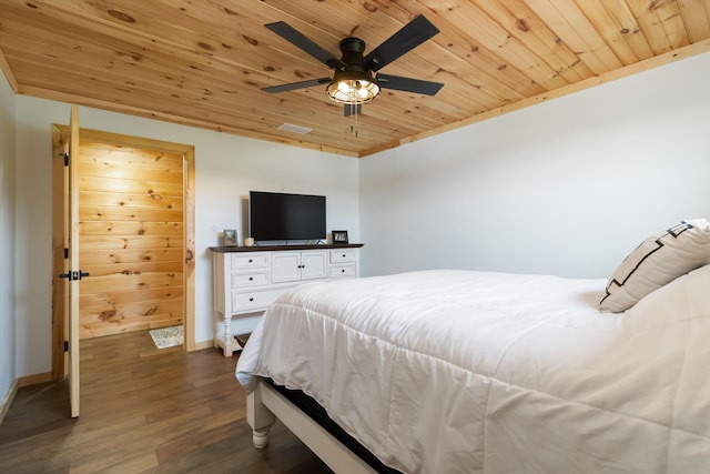 61 Cumberland Cv, Nancy, KY 42544 - bedroom featuring wood ceiling, dark wood-type flooring, baseboards, and ceiling fan